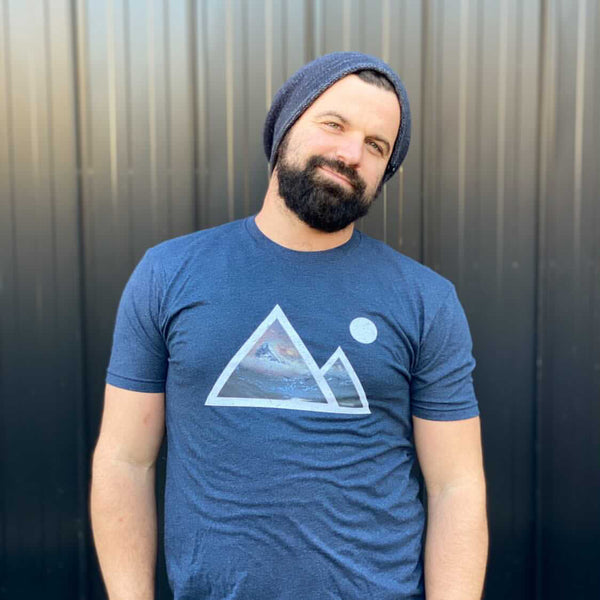 A stylish dude wearing our cool Rocky Mountains T-Shirt. Designed by Larry and Christina Jang of J² Studios.