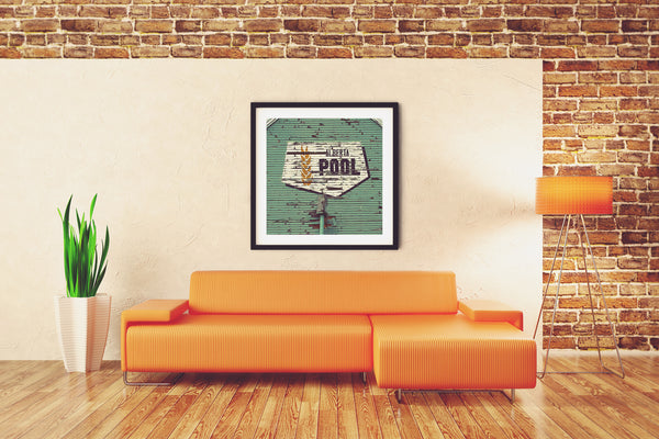 Framed Alberta Wheat Pool print on display in modern loft or studio or trendy business apartment.