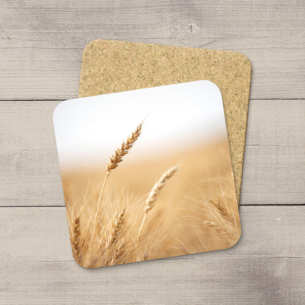 Wheat heads picture hand printed on drink coasters by Canadian Prairies photographer Larry Jang