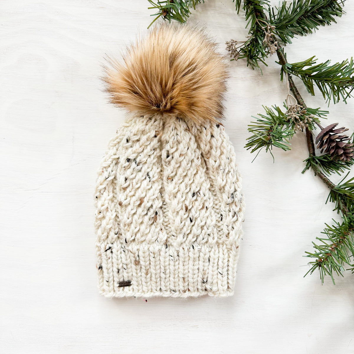 J² Studios Knitwear Faux Fur Pom Pom Knit Toque