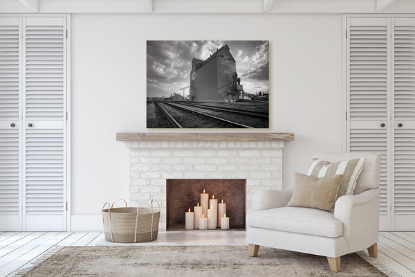 Art Print of Leduc Grain Elevator in Black and White