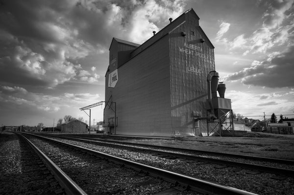Art Print of Leduc Grain Elevator in Black and White