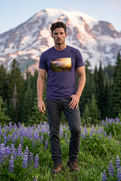 Mountain Sunset Mens Unisex Retro T-Shirt