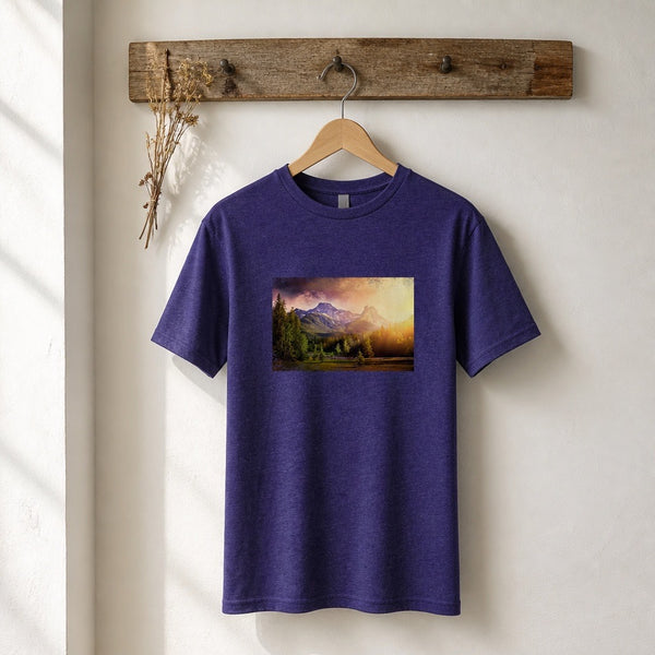 Mountain Sunset Mens Unisex Retro T-Shirt