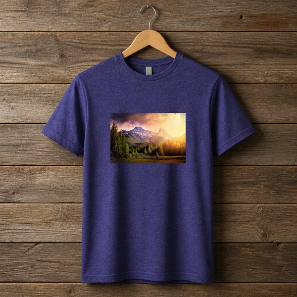 Mountain Sunset Mens Unisex Retro T-Shirt