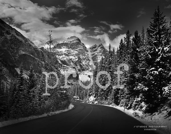 Driving to Moraine (Black and White)