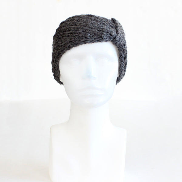 Charcoal Gray Bow-Style Knit Headband