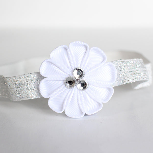 White Fabric Flower Headband