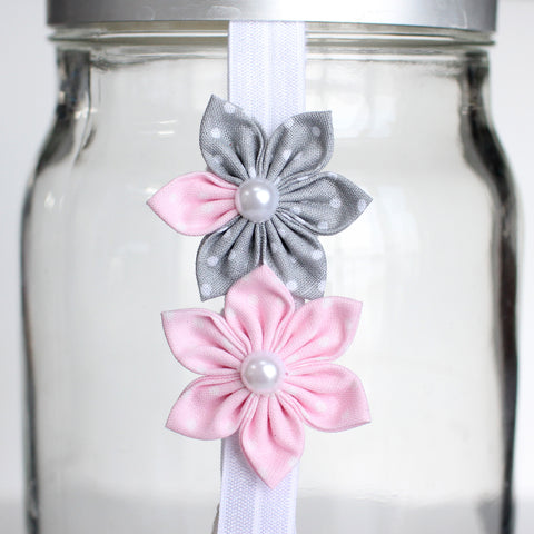 Light Pink, Gray Flower Headband
