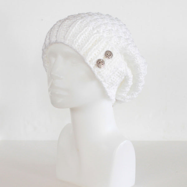 Slouchy Knit Toque with Buttons - Solids