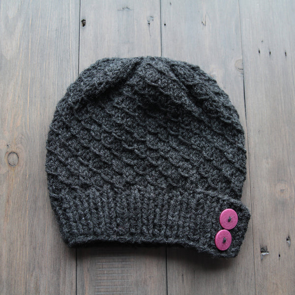 Slouchy Knit Toque with Buttons - Solids