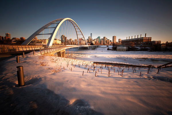 Walterdale Sunrise is an image of Edmonton Alberta skyline and Rossdale Power Plant.