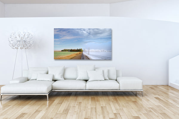 Picture of Composite of 4 Seasons along a prairie road hanging in modern living room