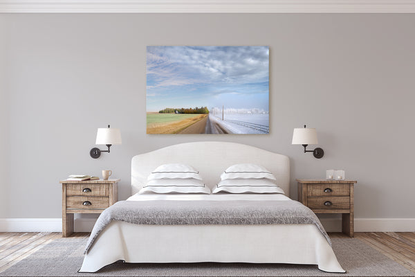 Canvas Print featuring 4 seasons hanging in rustic bedroom