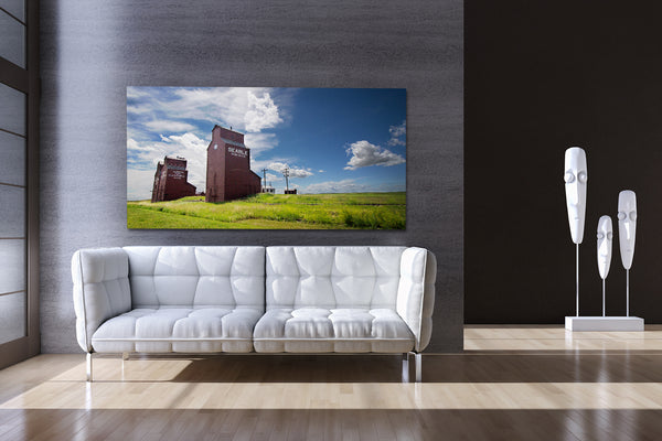 Canvas print of Alberta prairie town of Rowley in a modern living room.