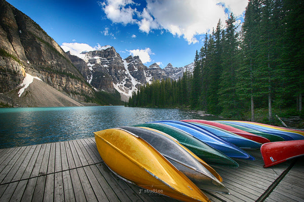 Big Matted Art Print Ready to Frame Parked Canoes at Moraine Lake