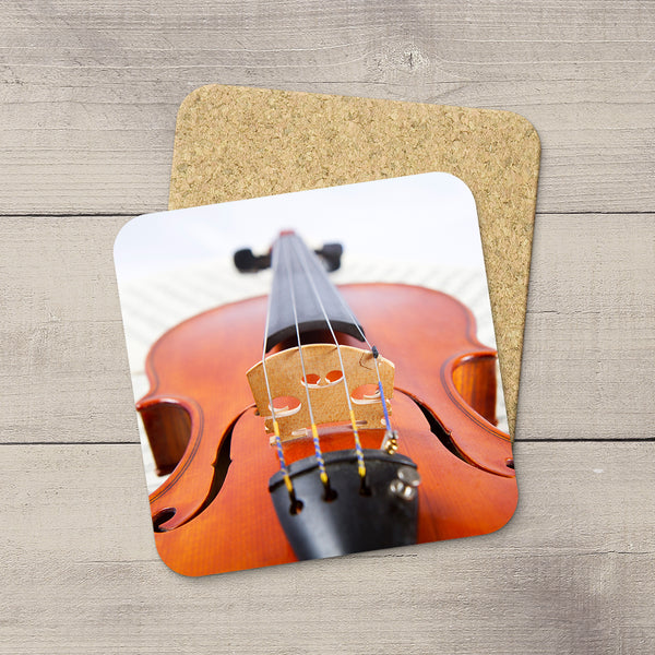 Music Room Accessories. Beverage Coasters featuring Violin bridge & Strings. For the violin player. Modern functional art by Edmonton artist & photographer Christina Jang.