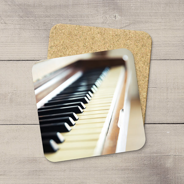 Music Room Accessories. Beverage Coasters of Vintage Piano. For the pianist. Modern functional art by Edmonton artist & photographer Larry Jang.