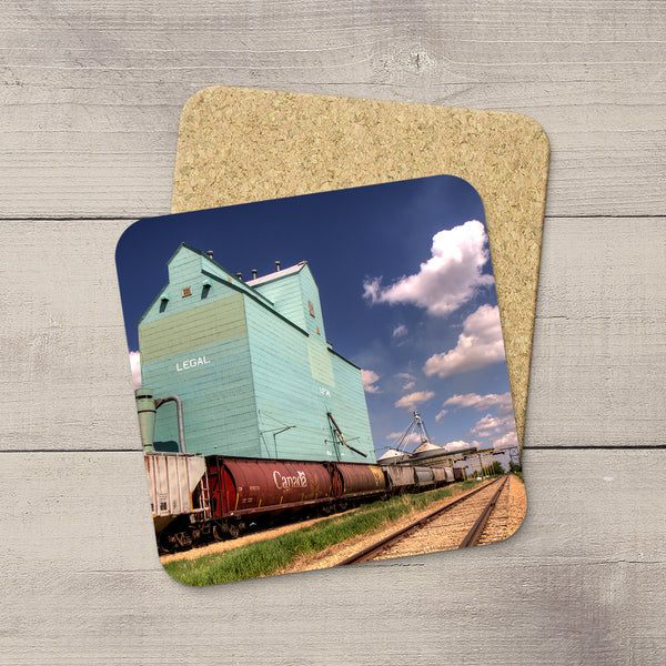 Drink Coasters of Canada Hopper train car & Legal Grain Elevator by Larry Jang
