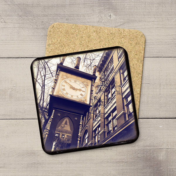 Picture of Gastown Steam Clock in Vancouver BC printed on photo coasters by Larry Jaag