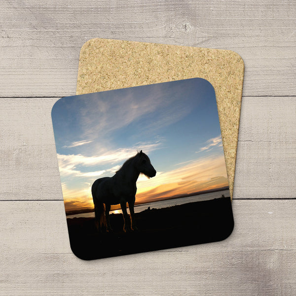 Sihouette picture of an Icelandic Horse printed on a drink coaster by Christina Jang