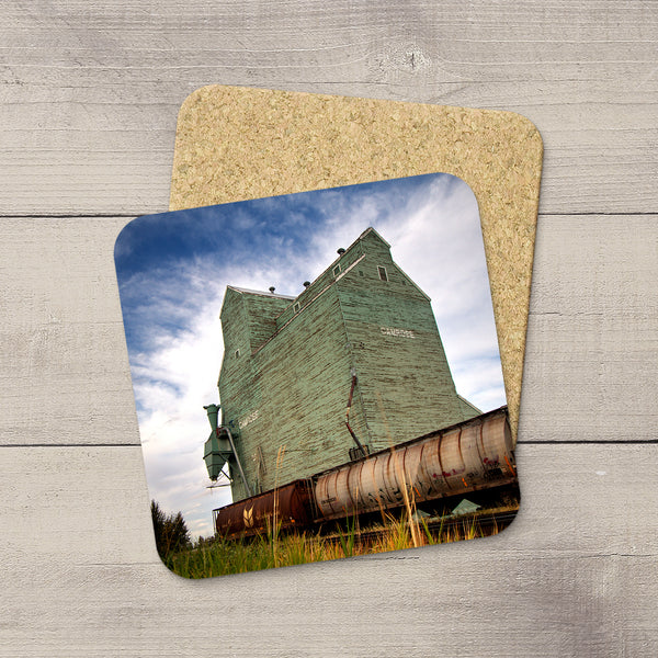 Camrose grain elevator printed on Photo Coasters  by Canadian Prairies photographer, Larry Jang