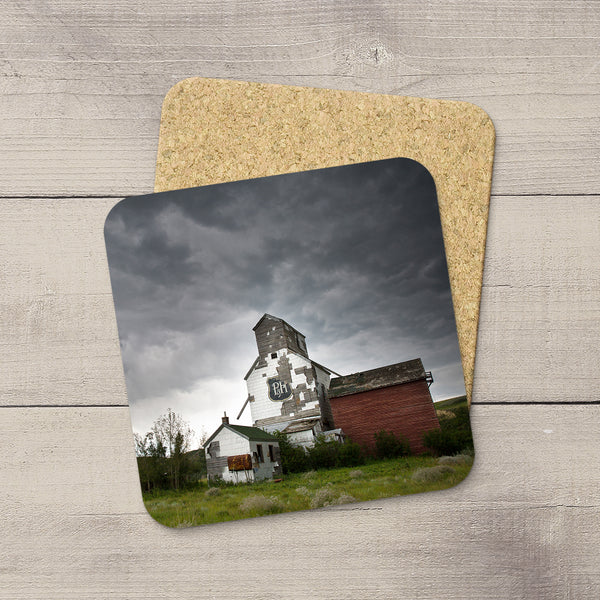 Sharples P&H Grain Elevator printed on photo coasters  by Canadian Badlands photographer, Larry Jang