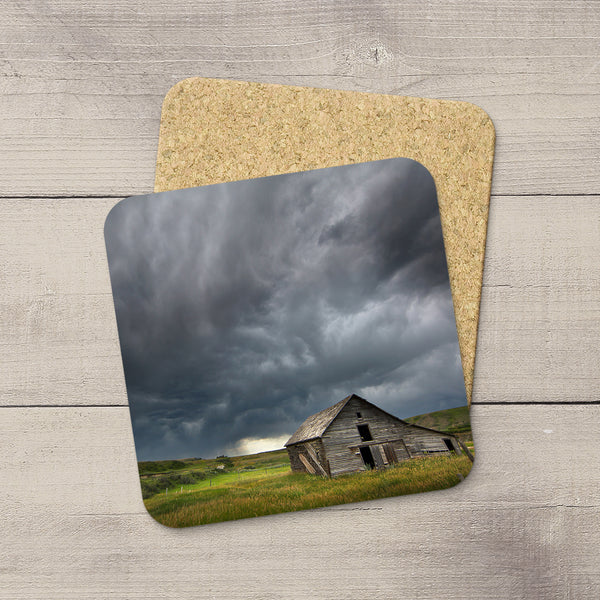Picture of an abandoned house bracing for incoming storm in Canadian Prairies. Home accessories by Edmonton based photographer & artist, Larry Jang