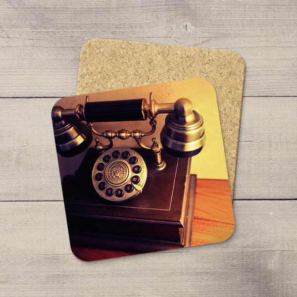 Home Accessories. Beverage Coasters featuring vintage telephone from Germany. Modern functional art by Edmonton artist & photographer Christina Jang.