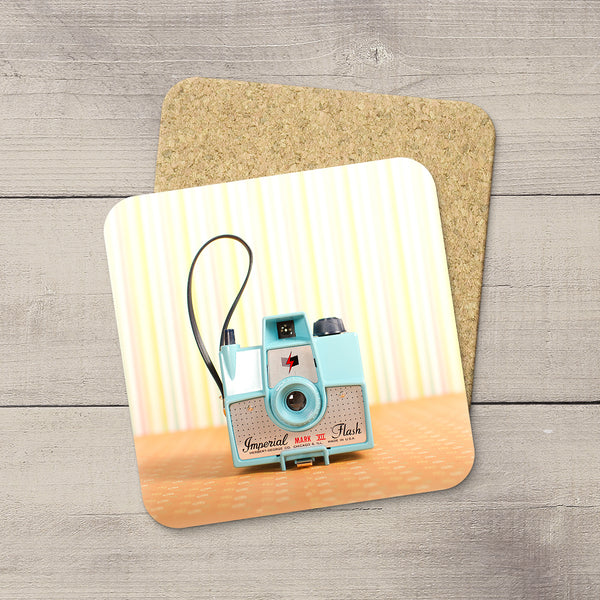 Decor for Photography Studio or Man Cave. Photo Coasters featuring a Vintage Imperial Mark 8 Box Camera by Larry Jang, an Edmonton based artist & photographer. 