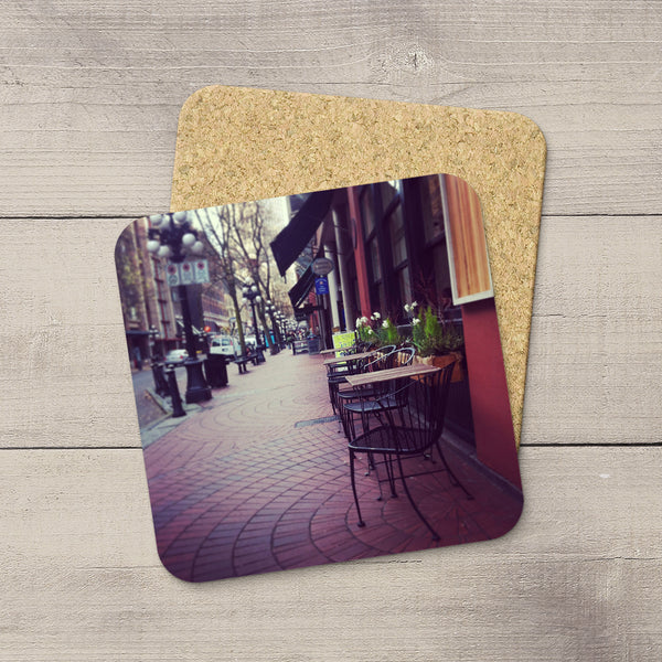 Photo coasters of a cafe on Water Street Vancouver BC by Larry Jang