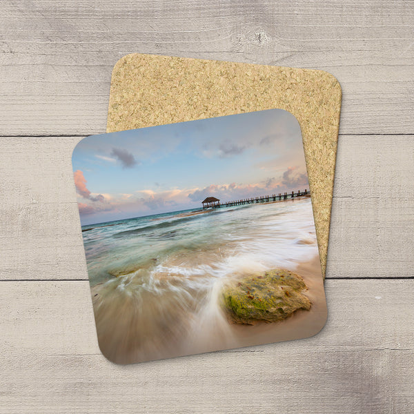 Photo Coasters of waves crashing on the shores of Playa Del Carmen in Mexico. Souvenirs & travel themed home accessories. Handmade in Edmonton, Alberta by Canadian photographer & artist Larry Jang.