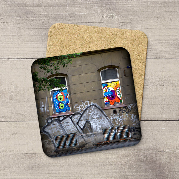 Home Accessorie. Coasters of Graffiti and window art in Prague, Czech Republic by Larry Jang.