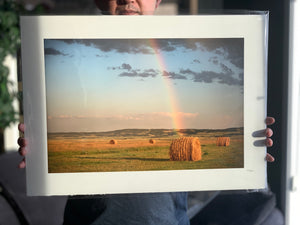 Hay Bale under Rainbow 16x22" Fine Art Paper Print