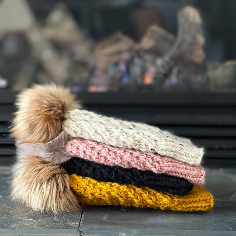 Faux Fur Pom Pom Knit Toque