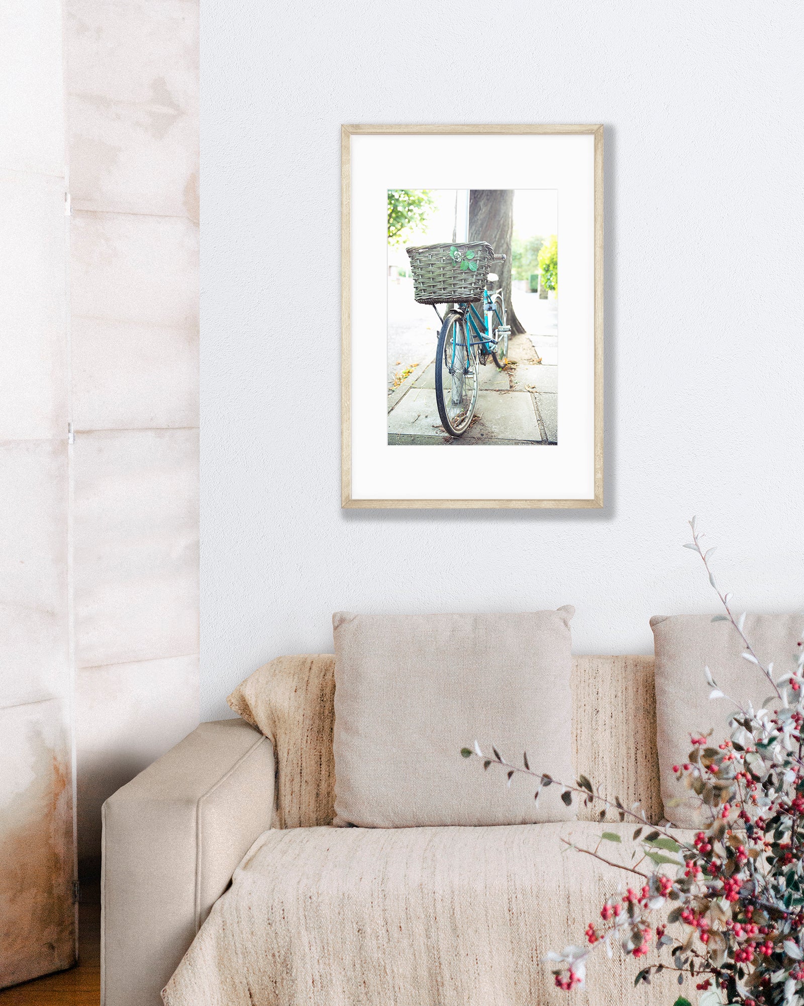 Big Matted Art Print Ready to Frame Charming Blue Bike Parked in England