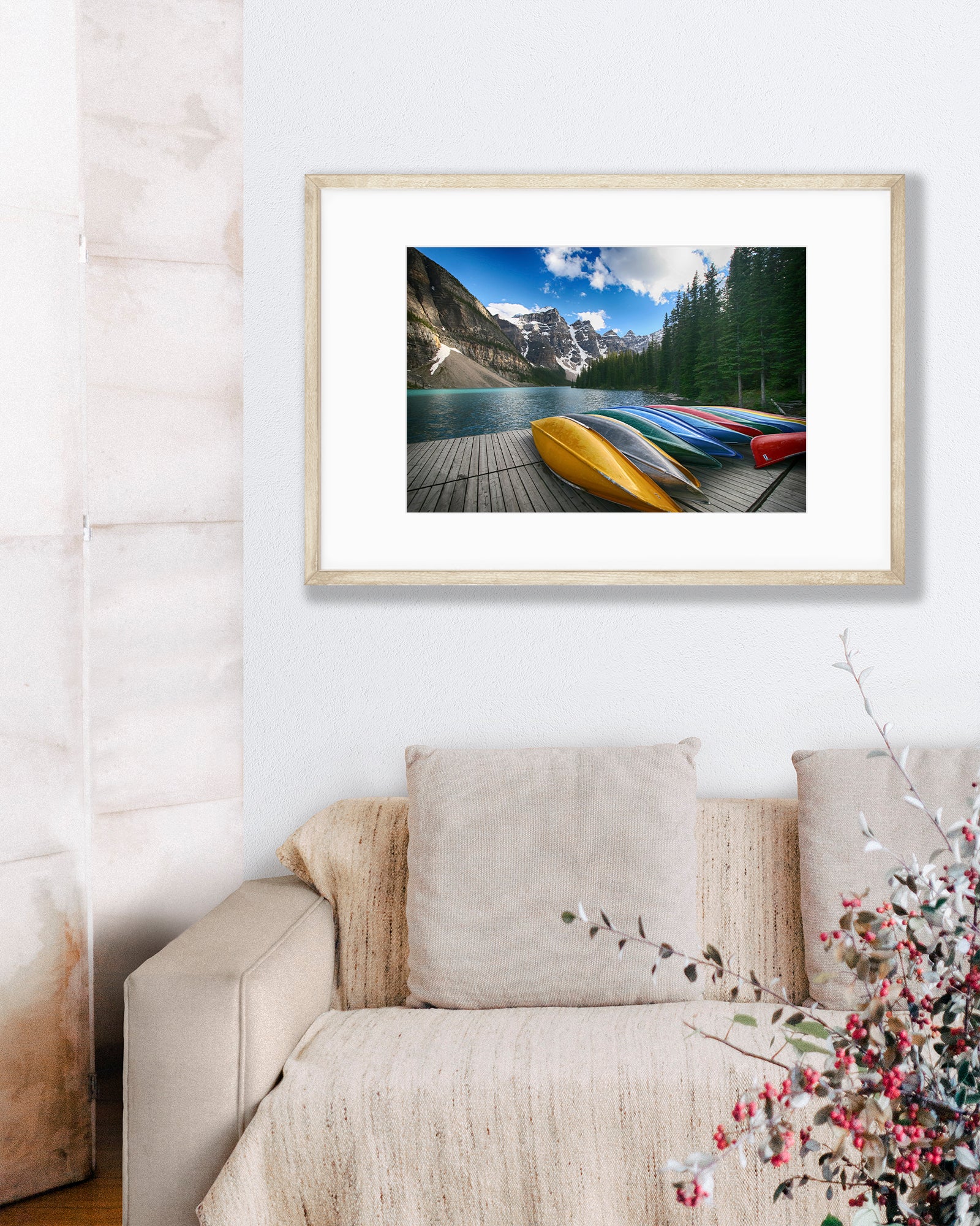 Big Matted Art Print Ready to Frame Parked Canoes at Moraine Lake