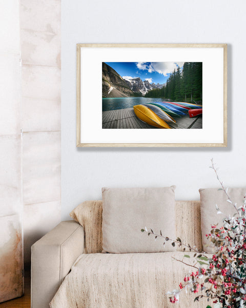 Big Matted Art Print Ready to Frame Parked Canoes at Moraine Lake