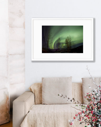 Big Matted Art Print Ready to Frame Northern Lights with Shooting Star
