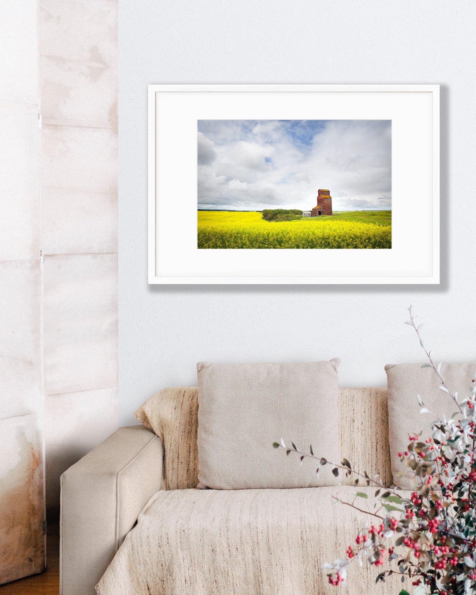 Big Matted Art Print Ready to Frame Grain Elevator in Canola Field