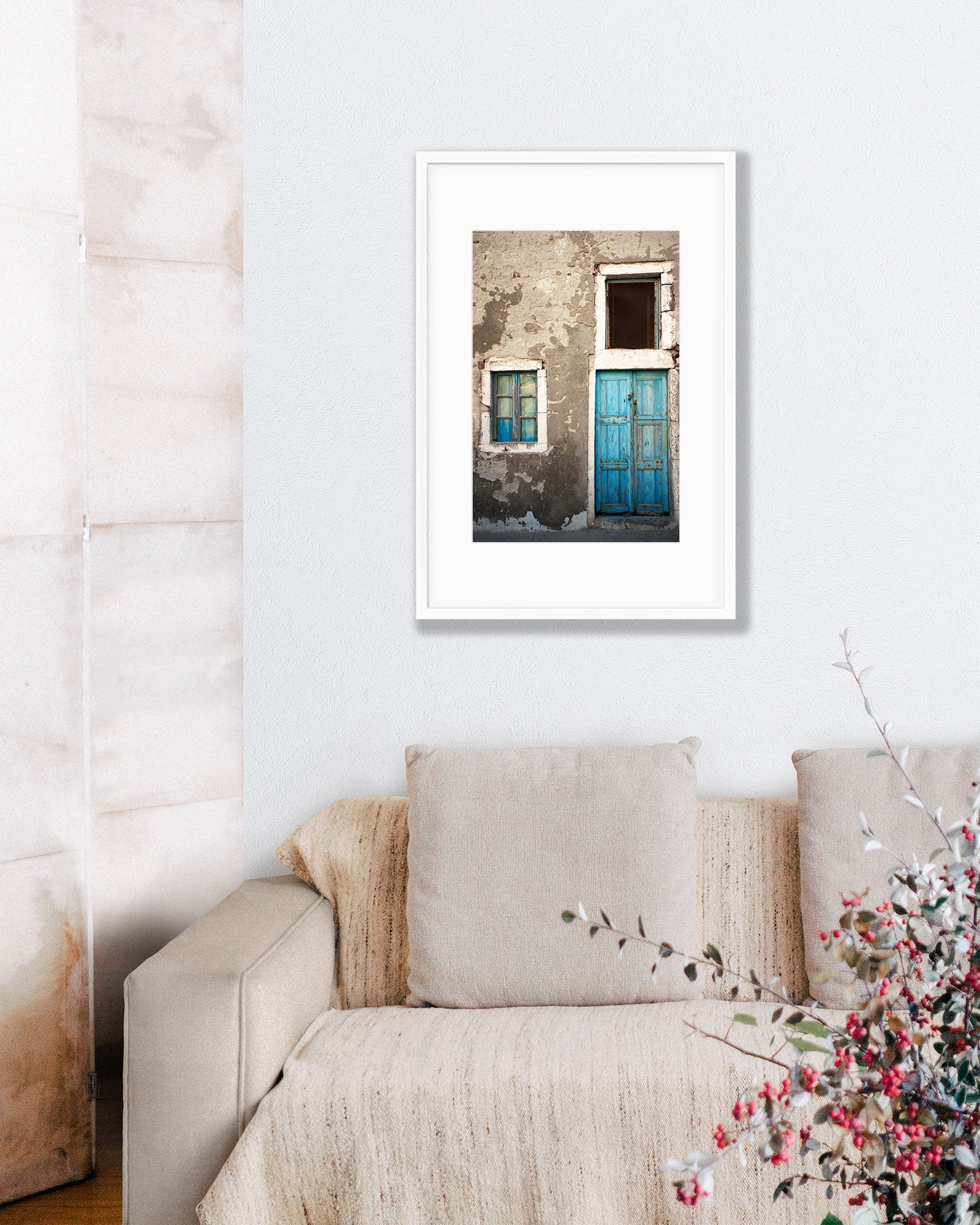 Big Matted Art Print Ready to Frame Greek Blue Door in Santorini