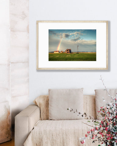 Big Matted Art Print Ready to Frame Abandoned House Under a Rainbow