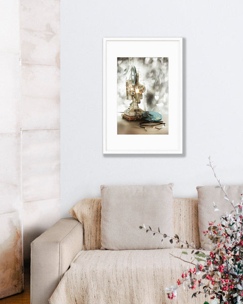 Big Matted Ready to Frame Art Print of Vintage Movie Projector