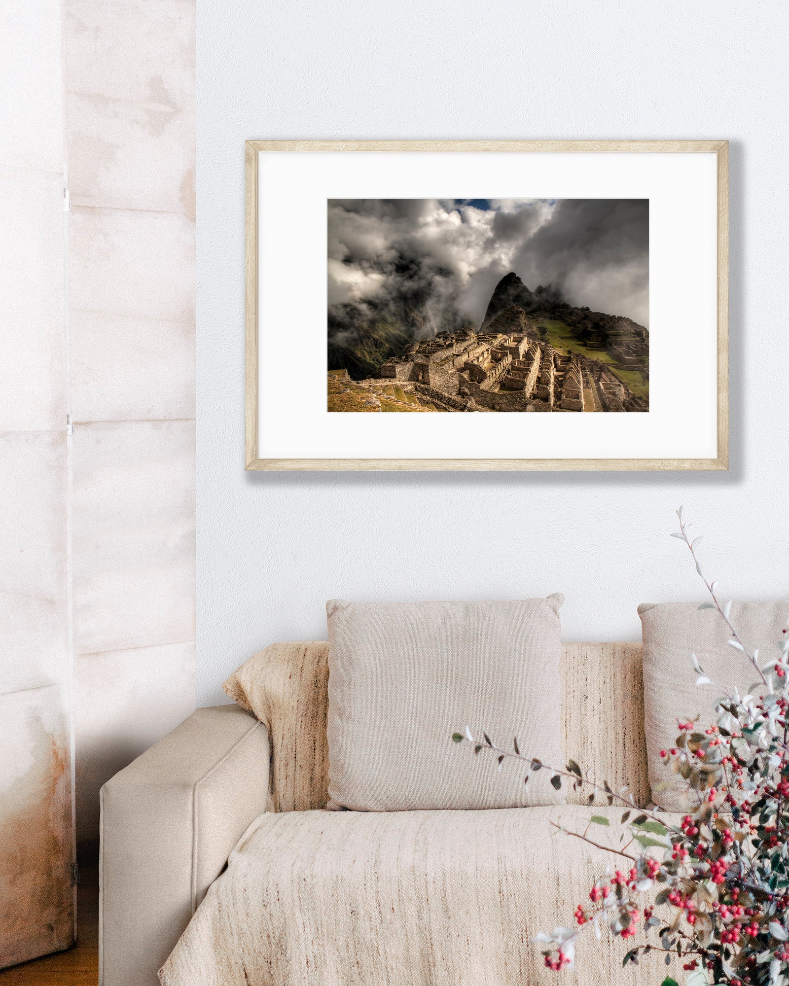 Big Matted Art Print Ready to Frame Macchu Picchu Fortress after a Storm