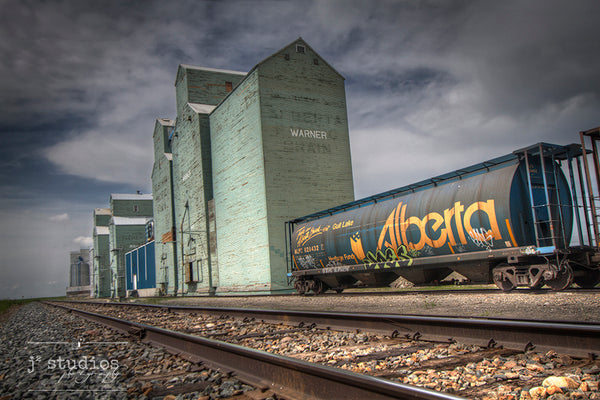 Big Matted Art Print Ready to Frame Grain Elevator and Train Car Alberta Bound