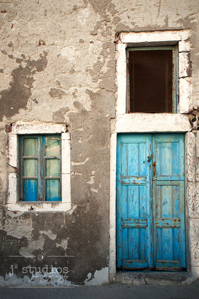 Big Matted Art Print Ready to Frame Greek Blue Door in Santorini