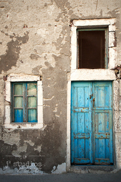 Big Matted Art Print Ready to Frame Greek Blue Door in Santorini