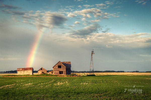Big Matted Art Print Ready to Frame Abandoned House Under a Rainbow