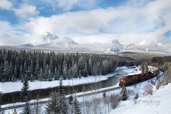 Big Matted Art Print Ready to Frame Morants Curve In Banff National Park Winter Wonderland