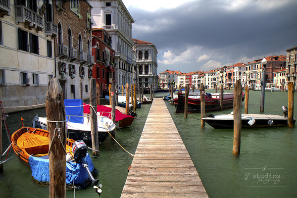 A Pier in Venice is an art print the boats, houses and Grand Canal in Venice.
